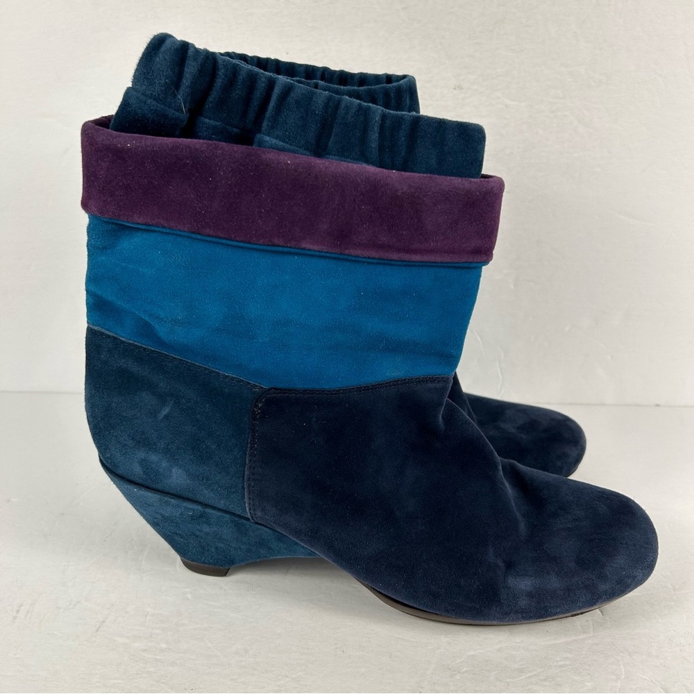 Marc Jacobs Navy, Teal & Purple Suede Wedge Ankle Boots